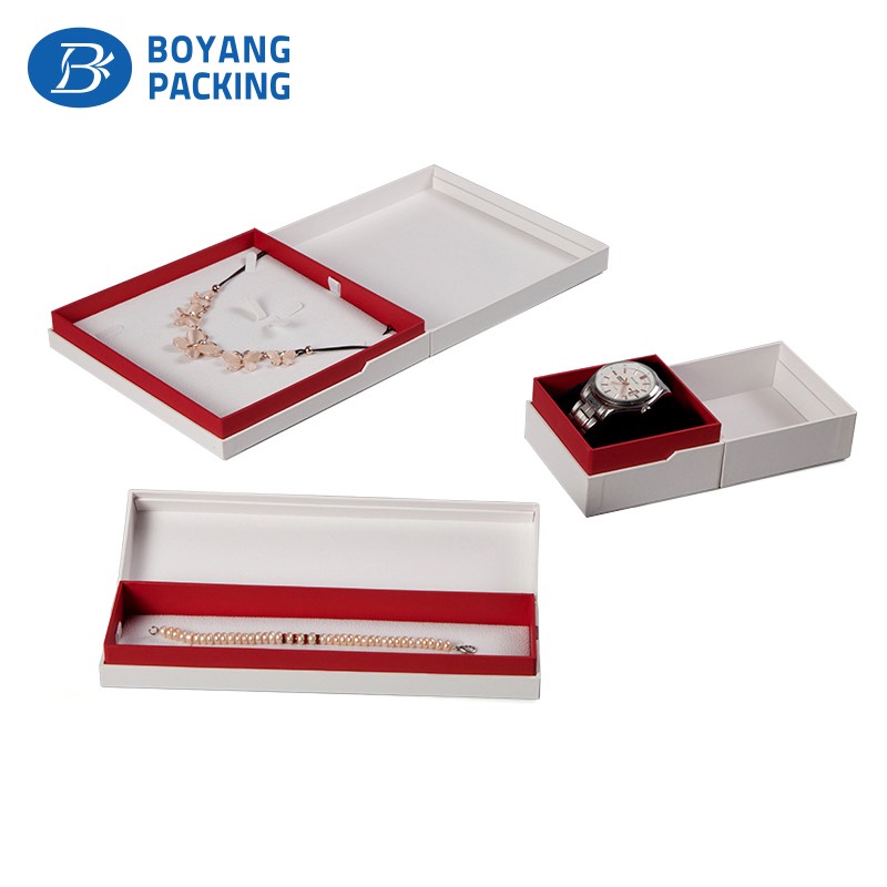 White custom paper jewelry box with velvet insert