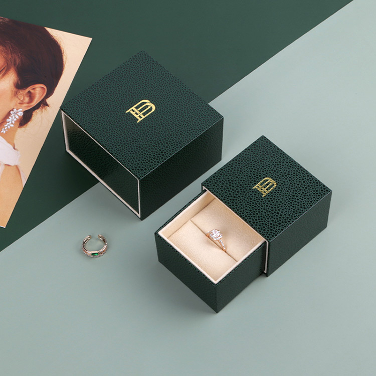 Hot stamping custom logo personalized unique wedding ring drawer box