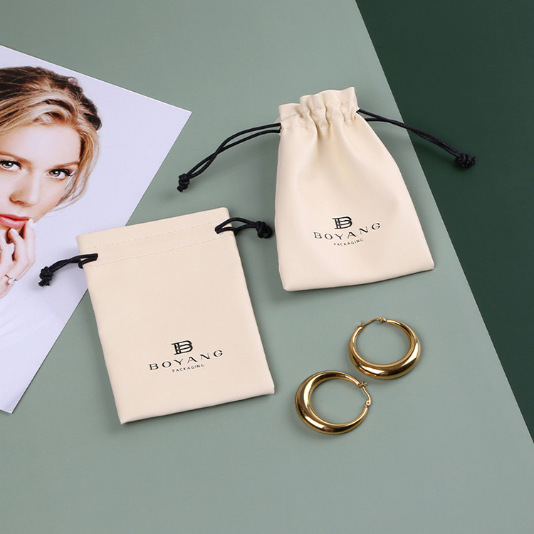 High quality custom logo luxury drawstring leather jewelry gift bags
