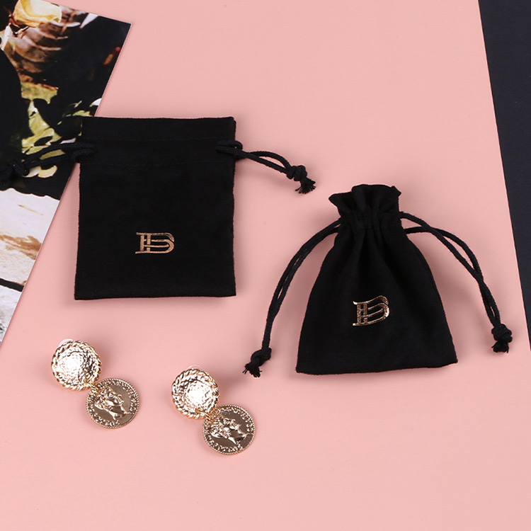 Low price custom drawstring bag black velvet jewelry gift pouch