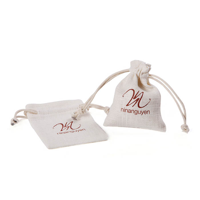 High quality luxury linen custom drawstring jewelry pouch