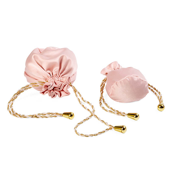 Attractive pink custom round bottom satin jewelry pouches