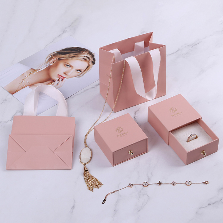 Elegant paper cardboard custom drawer pink cute ring jewelry box for wedding
