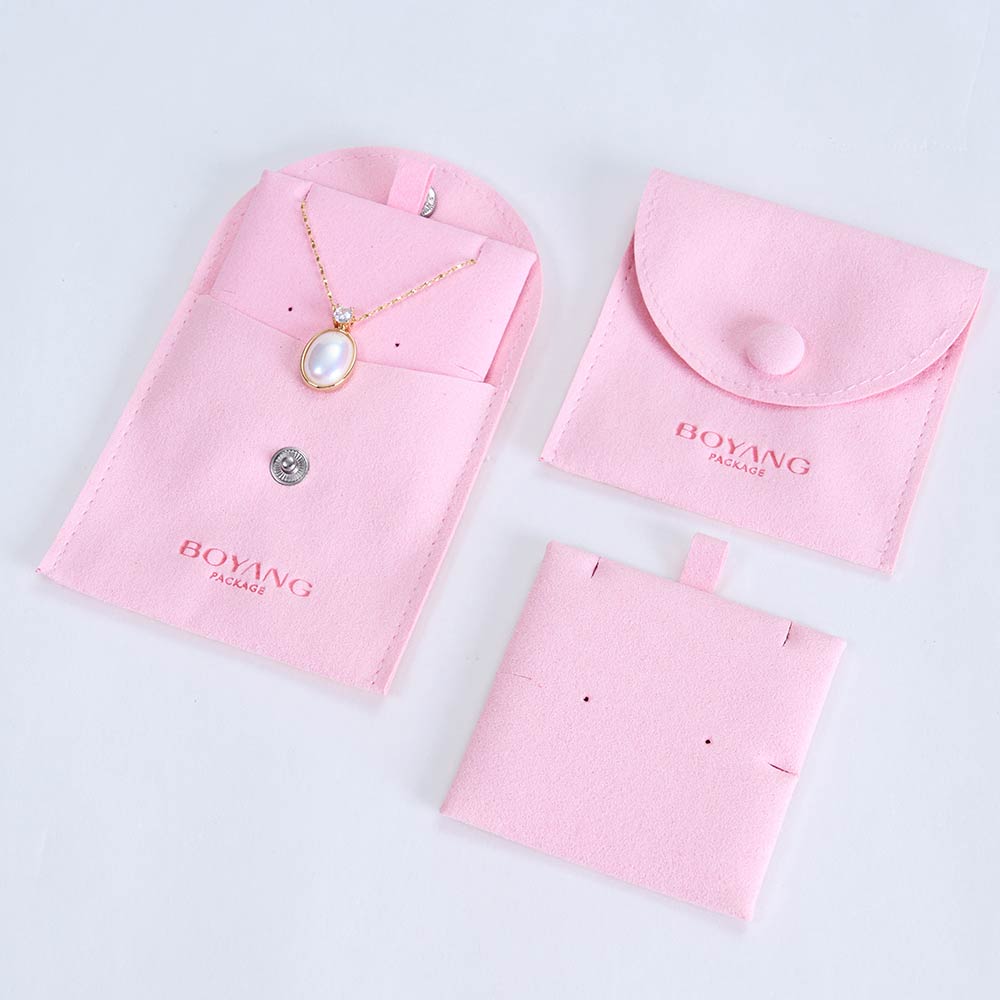  Top Quality Custom Pink Jewelry Microfiber Pouch Gift Bags Button with Logo