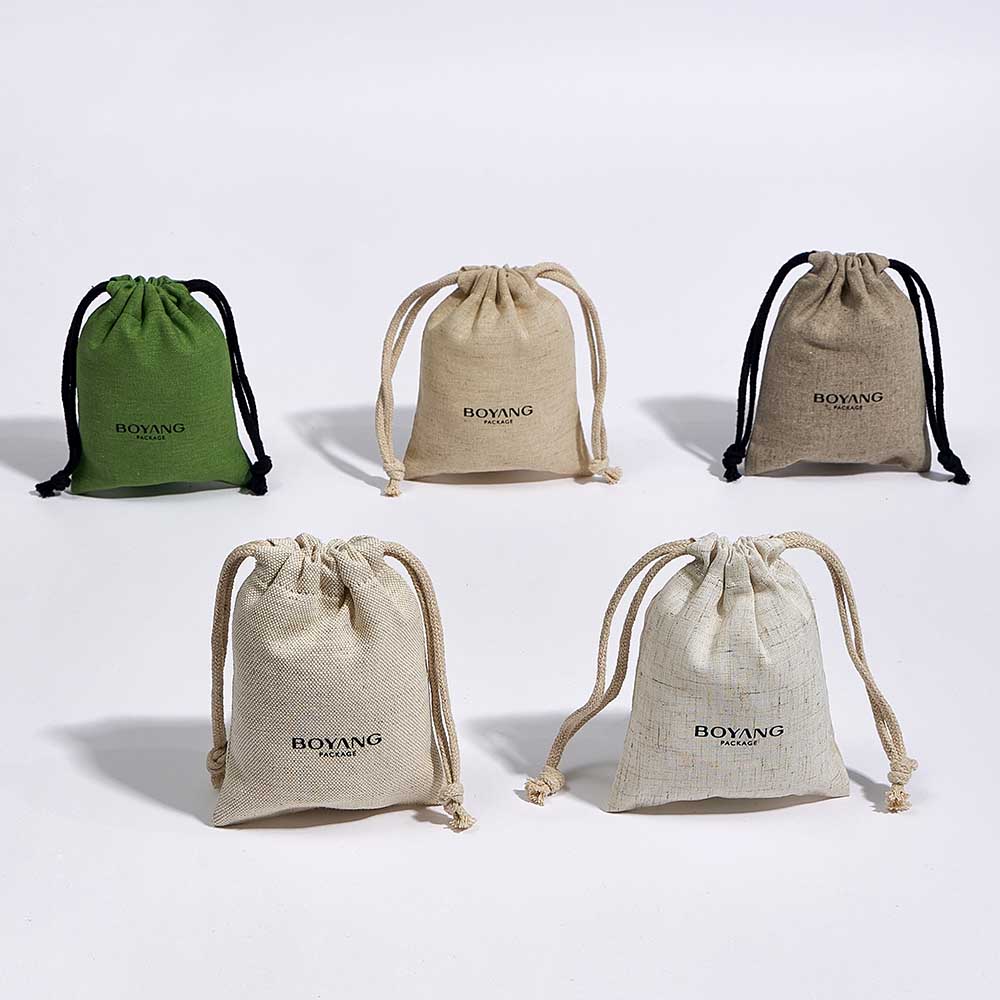 Natural custom logo eco friendly jute drawstring jewelry bags packaging bag