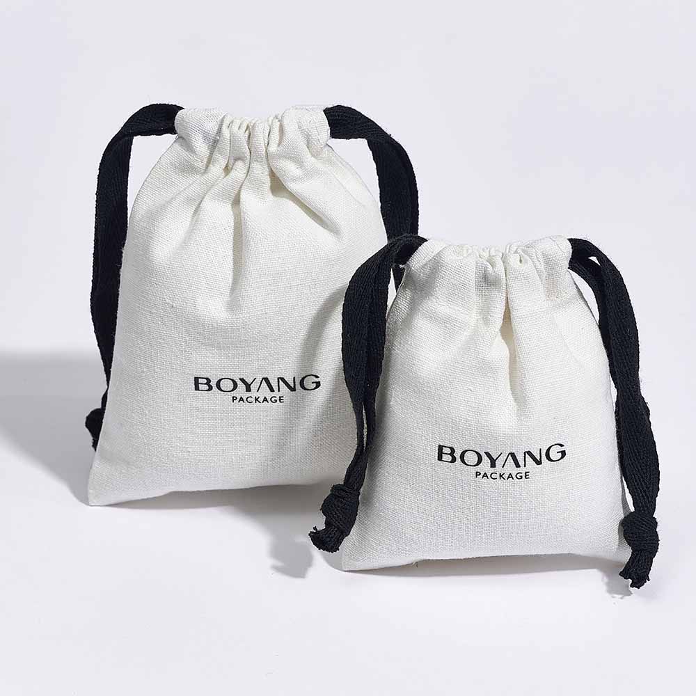 Eco friendly custom small drawstring canvas cotton jewelry bags with logo
