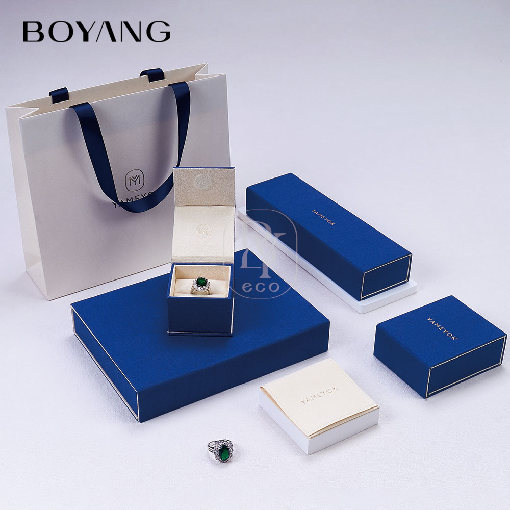Boyang Custom Blue Magnetic Closure Flip Book Shape Jewelry Packaging Box
