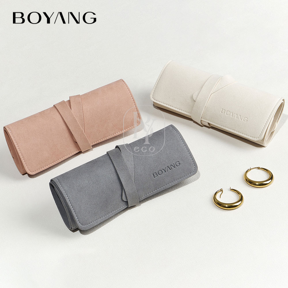 Boyang Custom Logo Luxury Microfiber Travel Jewelry Organizer Case Roll Foldable Portable Jewelry Storage Pouch