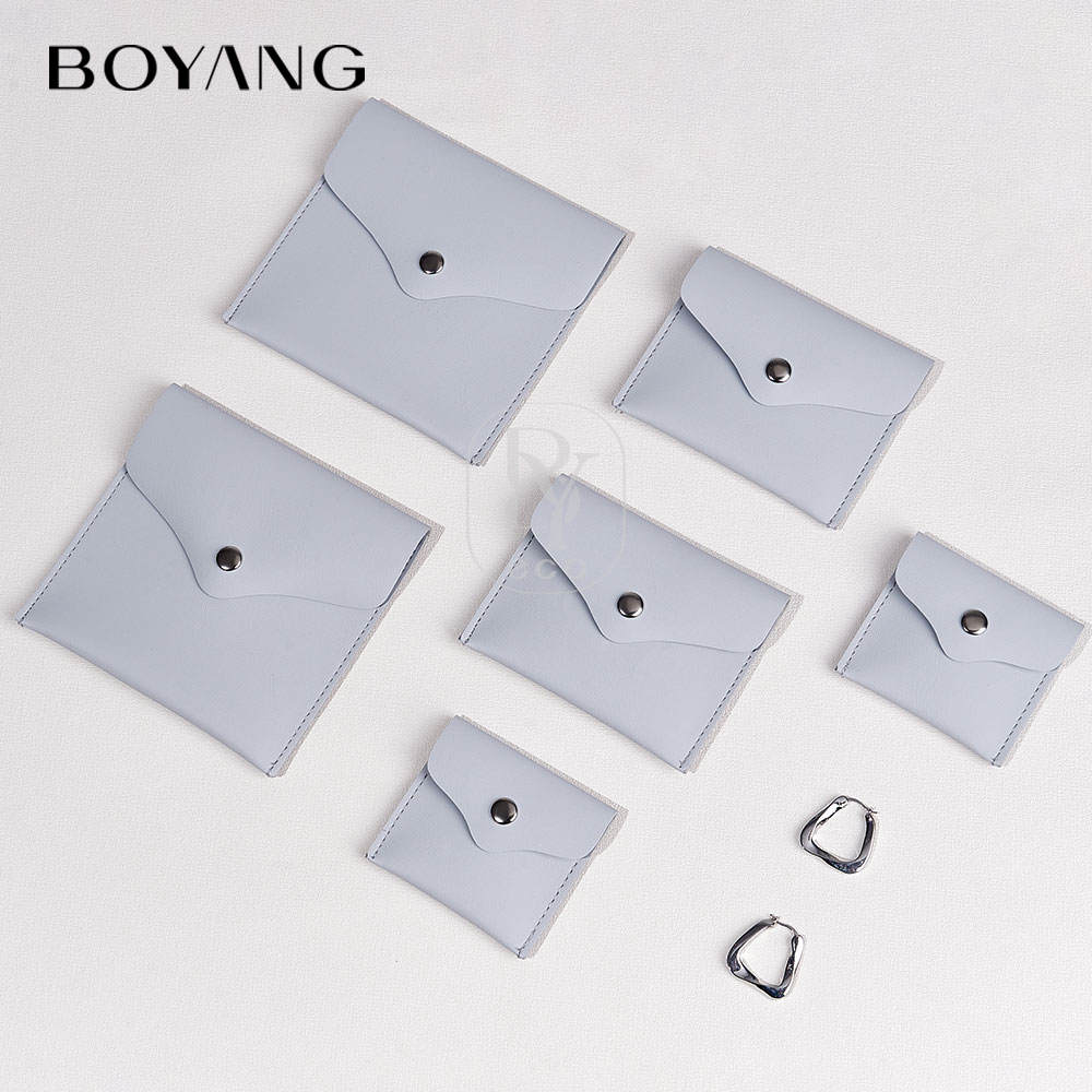 Boyang Custom Luxury Travel Microfiber Jewelry Packaging Bags Snap Button Jewelry Pouch with logo