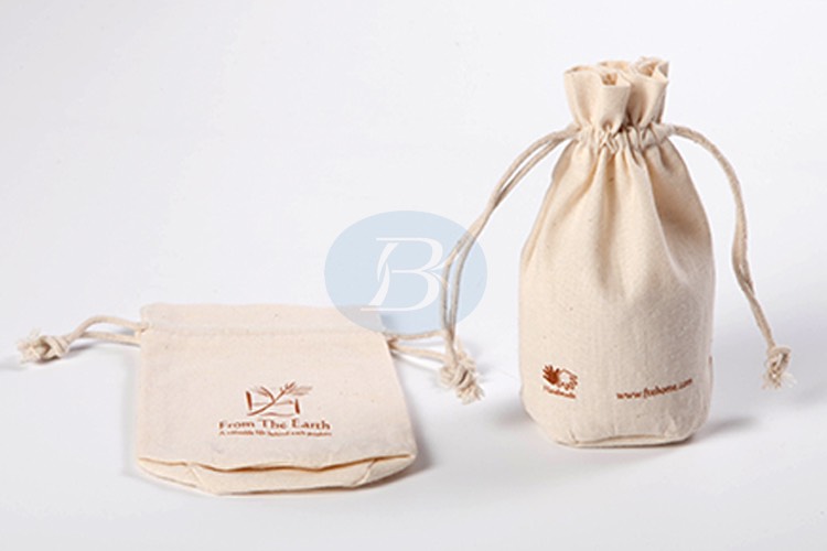 round natural cotton small drawstring bags