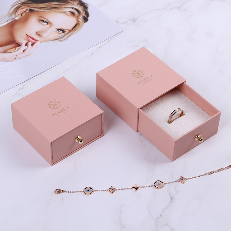 China supplier handmade sliding drawer pink paper wholesale small ring box packaging for gift