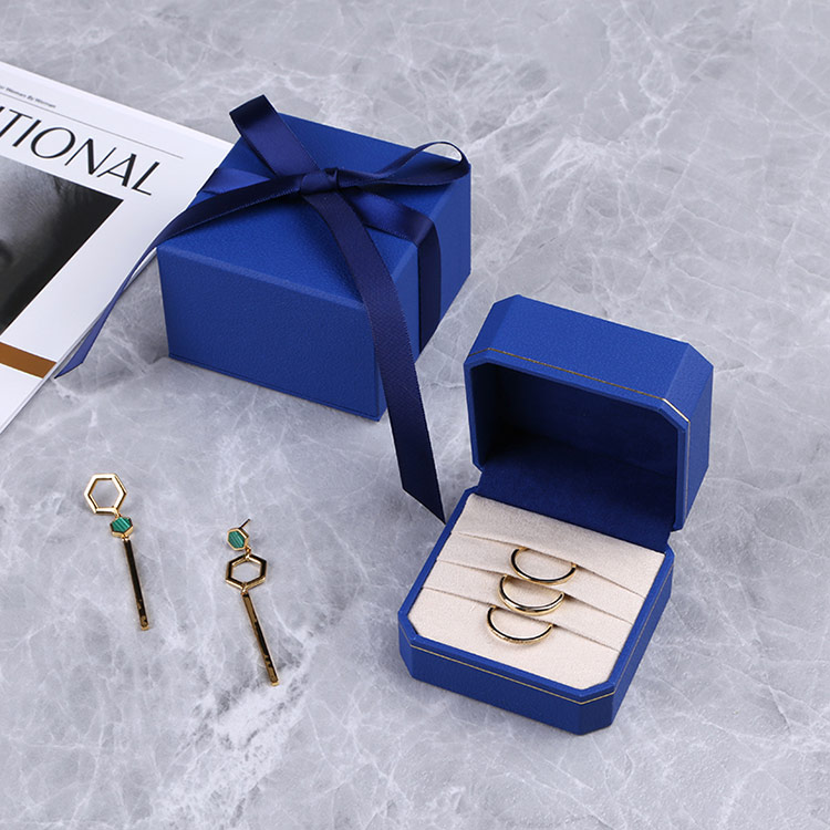 Wholesale custom blue multiple ring gift box with ribbon