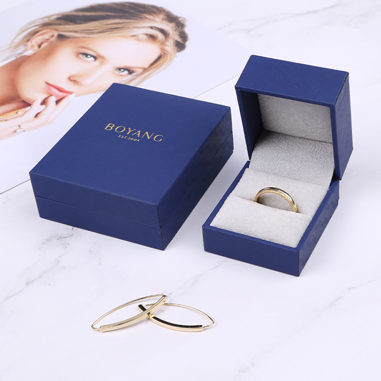 Custom logo blue elegant small gift ring box packaging for proposal