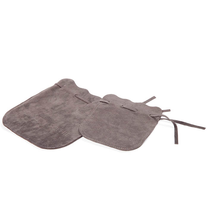grey velvet drawstring bag