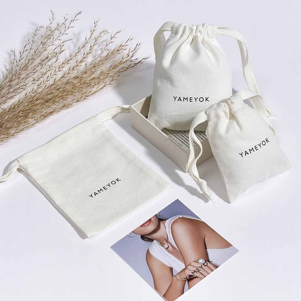 Natural custom drawstring eco cotton jewelry packaging bags pouch