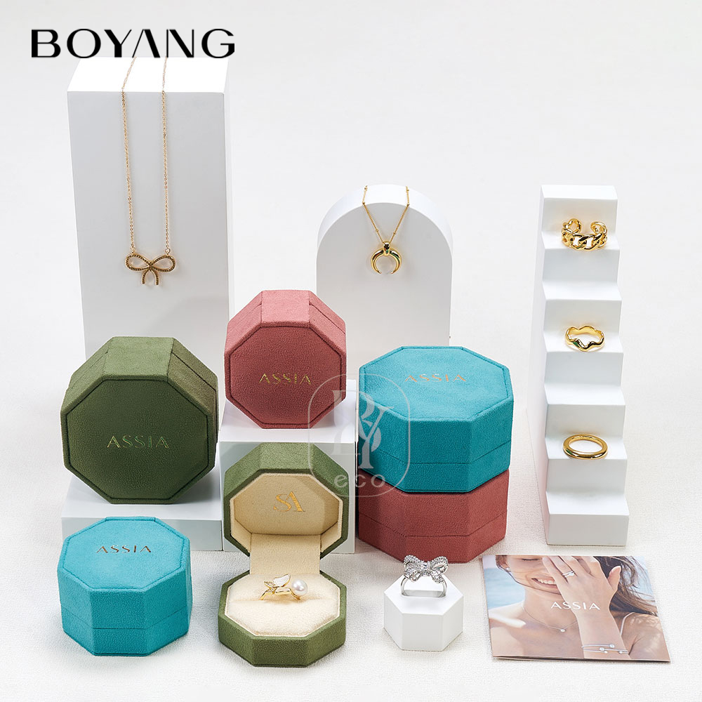 Boyang Custom Luxury Velvet Necklace Ring Packaging Small Jewelry Box