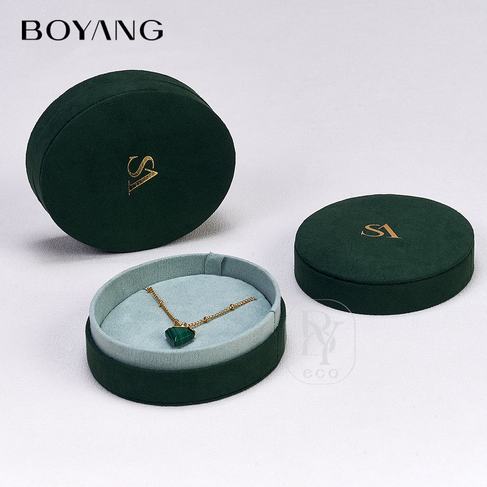 Boyang Custom Luxury Green Oval Earring Necklace Packaging Velvet Jewelry Box