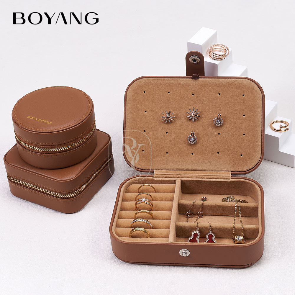 Boyang Custom Portable Luxury PU Leather Travelling Jewelry Organizer Box
