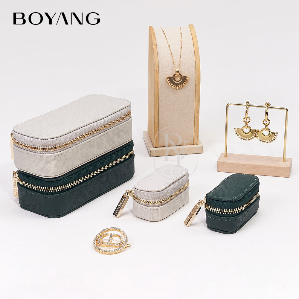 Boyang Custom PU Leather Earring Necklace Ring jewelry Travel storage organizer box