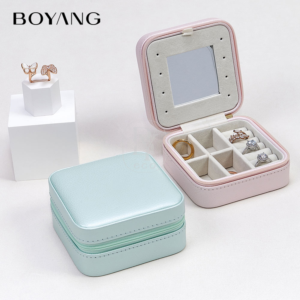  Boyang Custom Portable Travel Jewelry Storage organizer Boxes with Mirror