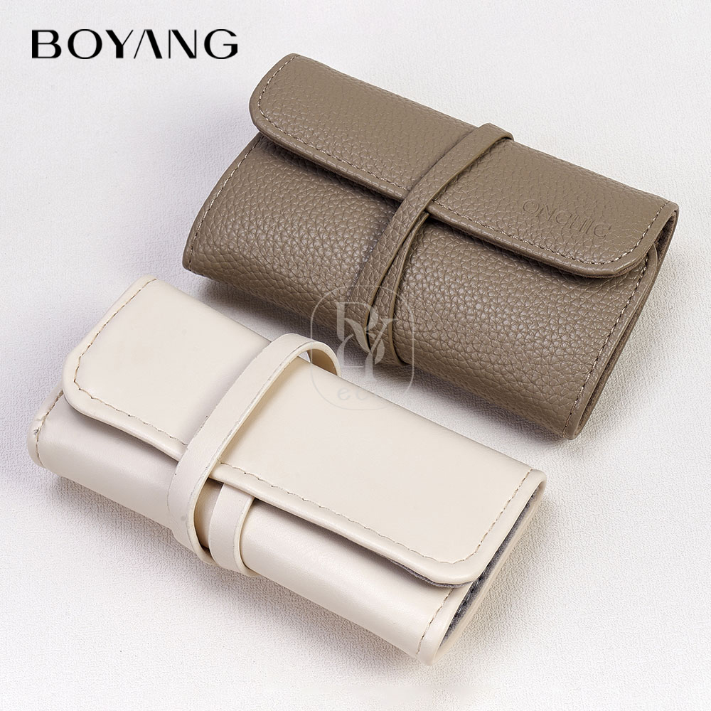Boyang Custom Logo Luxury Jewelry Organizer Roll Case Leather Travel Jewelry Storage Pouch